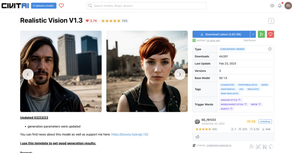 Realistic Vision Civitai page 