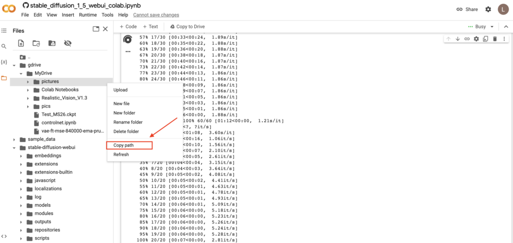 Copying Google Drive Path From Google Colab